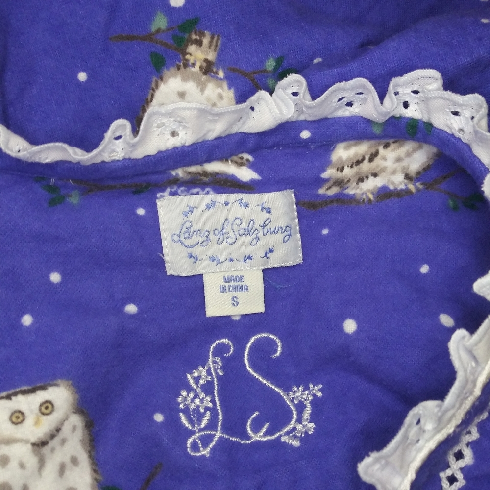 Lanz of Salzburg Harry Potter Style White Owl Patterned Purple Flannel Nightgown - Picture 9 of 12